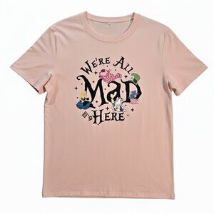 NWOT | Alice in Wonderland "We're All Mad Here" Graphic T-Shirt | Peach | XL